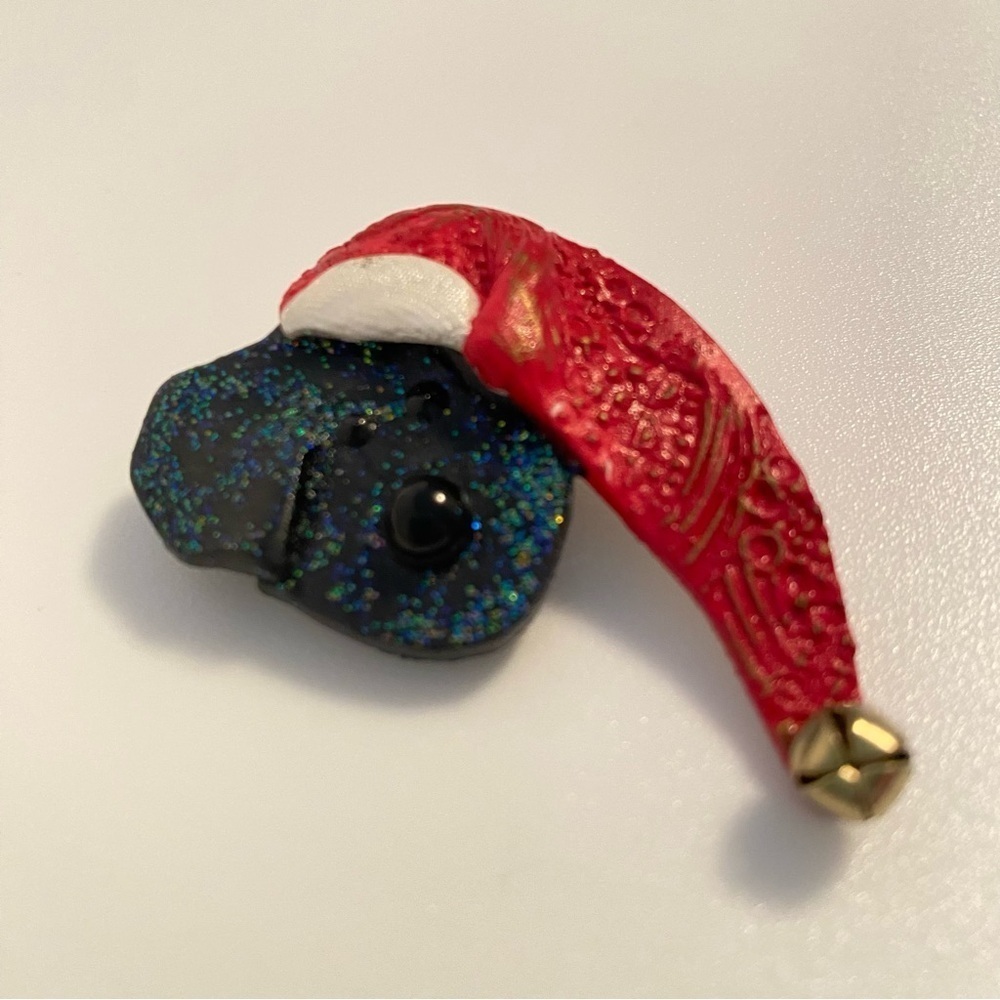 Black Labrador Retriever Santa Hat Christmas Brooch Pin Signed By Artist